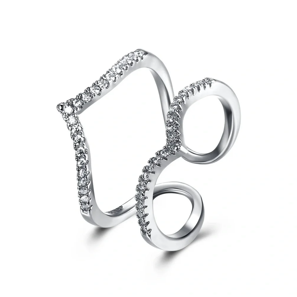 Adjustable Cubic Zirconia V Paving Open Platinum Plated Ring